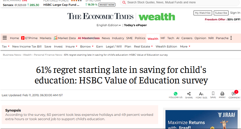 A notable 61% of parents regret delaying saving for their child’s education.